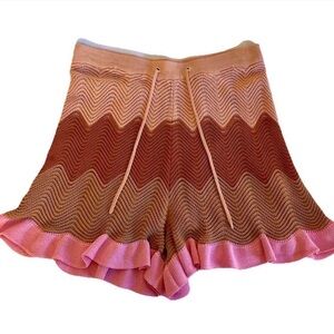 Sandro Chevron Knit Shorts Ruffle Hem Multicolor Designer (about US size 6) Boho
